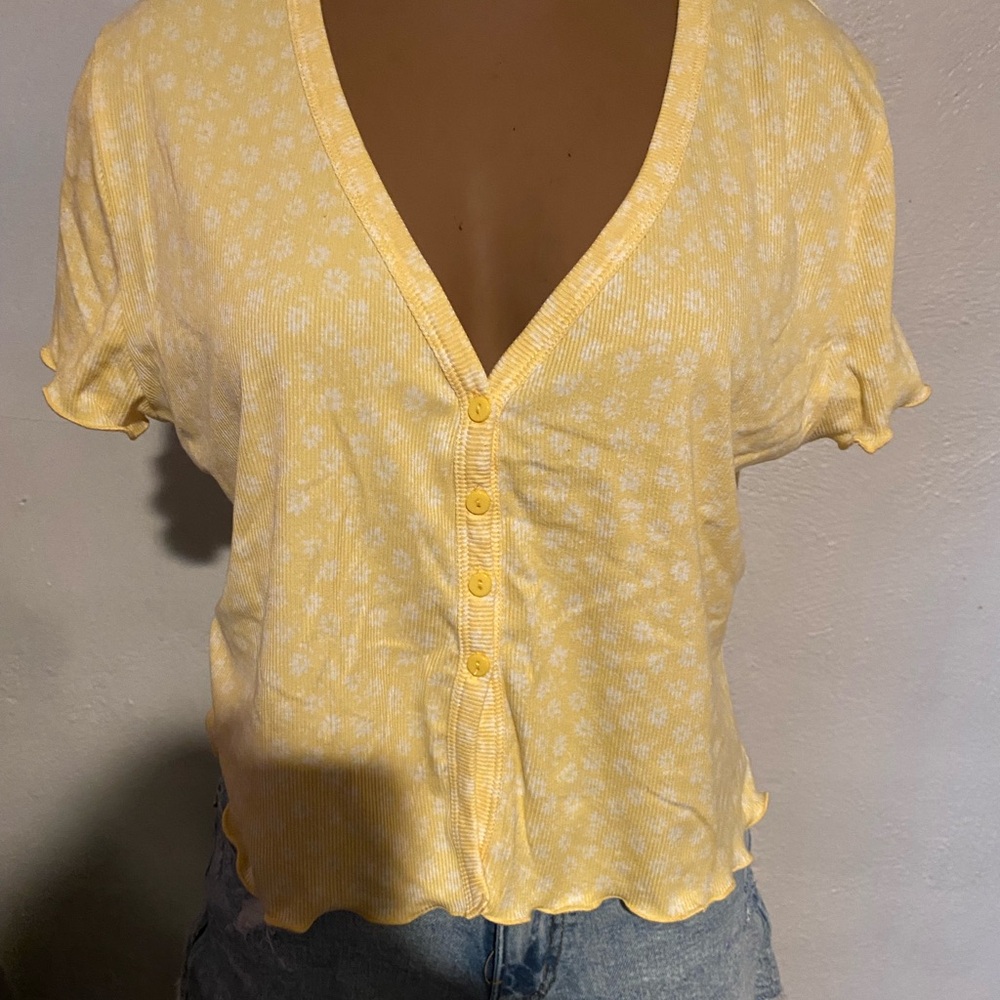 Yellow Floral Button-Up Women's Top